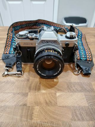 Canon Ae - 1 Slr With Canon Fd 50mm Lens Vintage Strap