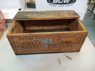 Antique Frank Miller Harness Dressing Early Wood Advertising Dovetail Box