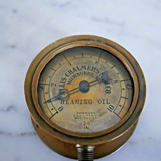 Vintage Antique Steam Pressure Gauge Allis Chalmers All Brass 4 " Dia.  Bezel