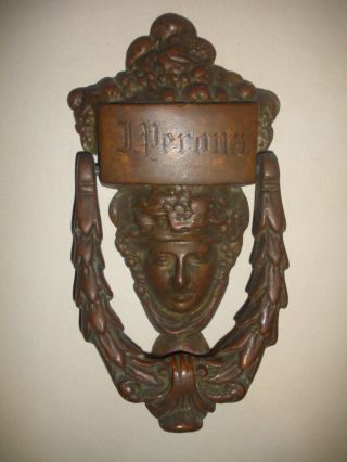 Great Antique Victorian 19th Bronze Figural Face Door Knocker