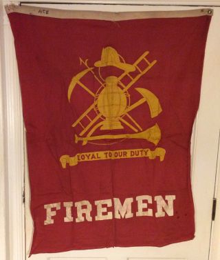 Rare Antique Welcome Firemen Fire Fighter Cloth Banner Flag Sign 43 X 34 "