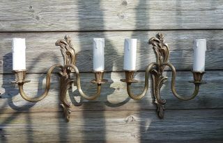 Lovely Vintage French Brass Rococo Wall Lights (2 Pairs Available)