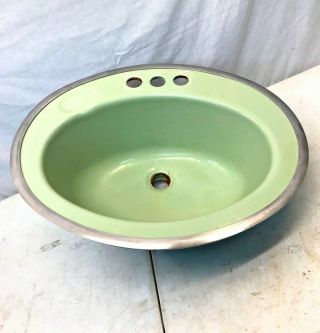 Vintage Cast Iron Jadeite/mint Green Round/oval Drop In Bathroom Sink Retro