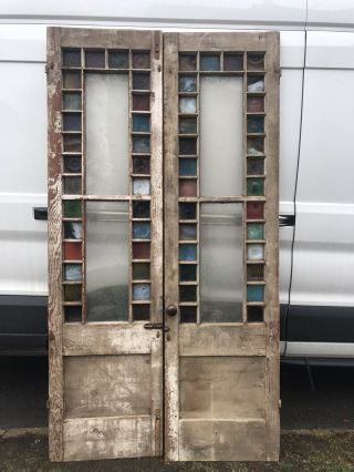 Hand Blown Glass Double Entry Doors 1850? Era 48 By 90 Combined Size