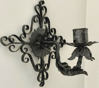 Antique Spanish Revival Scrollwork Wrought Iron Wall Sconces Candle