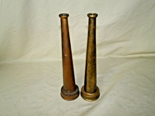 Two Antique Vintage Powhatan Brass Fire Hose Nozzles 10”