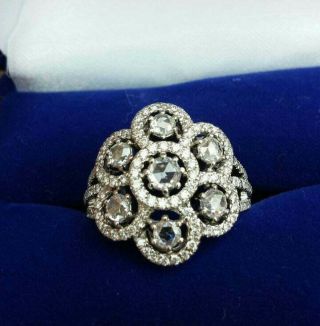 Vintage Art Deco Engagement Flower Halo Ring 14k White Gold Over 2.  65 Ct Diamond