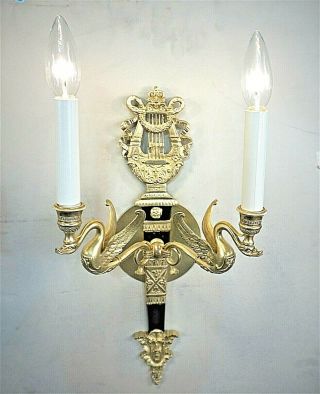 French Bronze Empire Style Double Swan Arm Wall Sconce