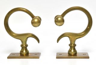 2 Vintage Victorian Style Solid Brass Jamb Hooks For Fire Place Tools