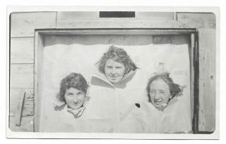 1910s Rppc Farm Girls Poking Heads Through Paper