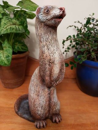 Hand Cast Solid Concrete 10 Inch Tall Champagne Ferret Standing Statue Cement 11