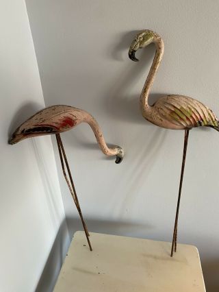 Vintage Flamingo Mid - Century Cast Aluminum Metal Yard Garden Art Birds 1950’s