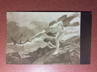 Tsarist Russia Postcard 1909s Nude Strong Man Hercules Run Chase Deer Hunting