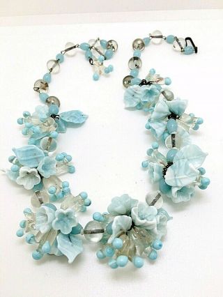 Vtg Miriam Haskell Era Choker Poured Czech Glass Pastel Blue Flowers 1930 
