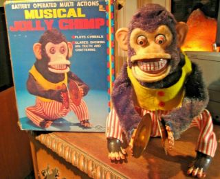 Vintage Japan Musical Jolly Chimp Toy Story Monkey W/box Ck 4910 See