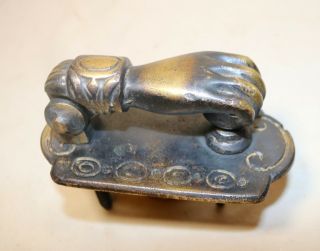 Antique Solid Cast Brass Bronze Figural Ladies Hand Front Door Knocker Plate