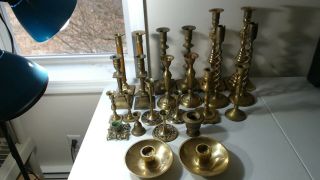 24 Vintage Brass Candle Holders Candlesticks Patina Wedding Lighting Decor Bc - 2