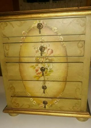 Vintage Mini / Salesman Sample Hand Painted Floral Chest Of Drawers 18 " Tall