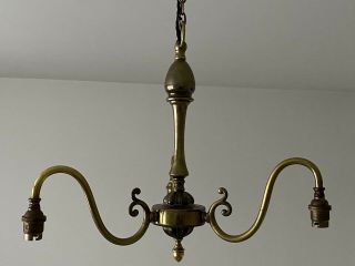 Antique Brass Art Nouveau 3 Arm Branch Ceiling Light Edwardian Chandelier Lamp