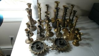 28 Vintage Brass Candle Holders Candlesticks Patina Wedding Lighting Decor Bc - 4
