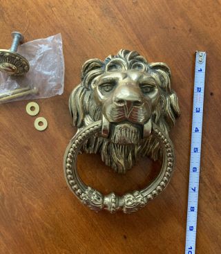 Heavy 9 " Lion Head Door Knocker Solid Brass Detailed Vintage