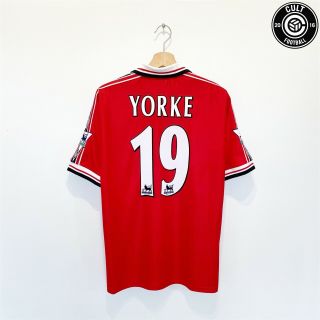 1998/99 Yorke 19 Manchester United Vintage Umbro Home Football Shirt (l)
