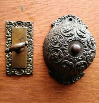 Antique Ornate Victorian Mechanical Doorbell & Twist Set Pat 1893 Russell Erwin