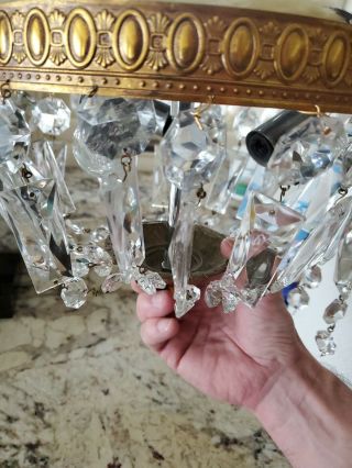 European Antique 1950s Vintage Cut Crystal and Brass Ceiling Light Fixture 10 