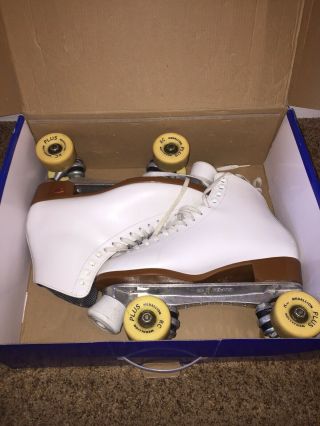 Vintage Riedell Roller Skates White Leather Size 11 Sure Grip Competitor Euc