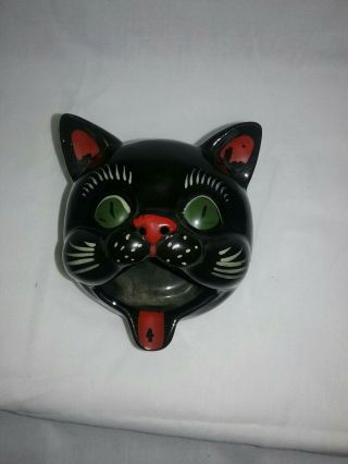 Vintage Redware Black Cat Head Ashtray Japan Napco