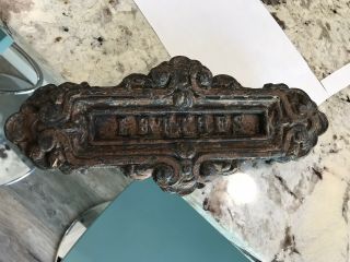 Antique French Vintage Victorian Cast Iron Letter Box Plate Mail Slot “lettres”