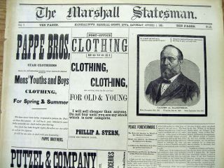 1881 Display Newspaper With Death Of President James Garfield From Assassination