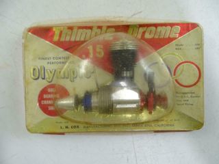 Vintage Olympic.  15 L.  M.  Cox Thimble Drome Miniature Tether Airplane Motor Engine