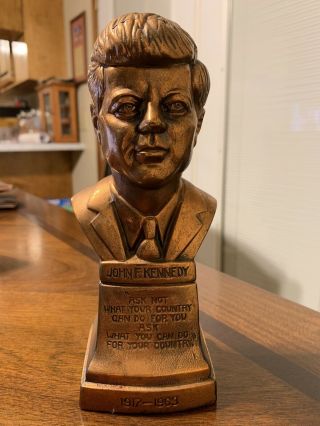 Vintage John F Kennedy 1964 B.  M.  P Copper Jfk Bust Statue Sculpture