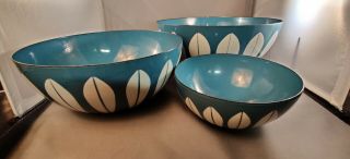 Vintage Catherineholm Enamelware Lotus Bowls - Blue And White - Set Of 3