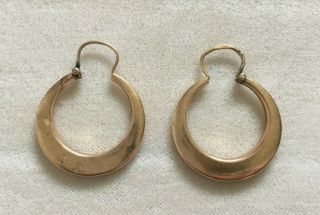 Antique 1920 - 1930 Yellow Gold 20k Hoop Loop Earring Hand Crafted