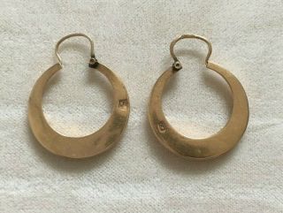 ANTIQUE 1920 - 1930 YELLOW GOLD 20K HOOP LOOP EARRING HAND CRAFTED 2