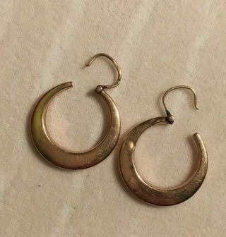 ANTIQUE 1920 - 1930 YELLOW GOLD 20K HOOP LOOP EARRING HAND CRAFTED 3