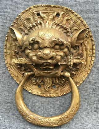 Large Antique Asian Door Knocker Made Of Brass Early 1900 