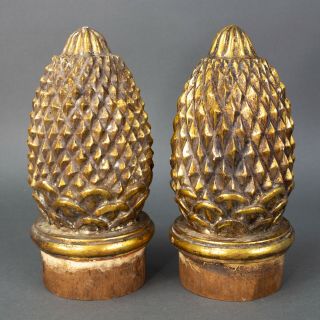 Large Wood Carved Pineapple Finials Newel Post Architectural Tops 9 "