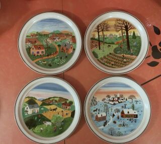 Vintage Villeroy & And Boch Design Naif The Four 4 Seasons Wall Plates Set Of 4