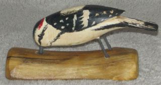 Downy Woodpecker Carved Jim Slack Pekin Il Bird Figure Wall Mount Decoy Carver