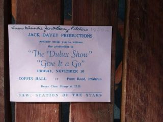 Jack Davey Productions Invitation Dulux Show Give It A Go Coppin Hall 1950 