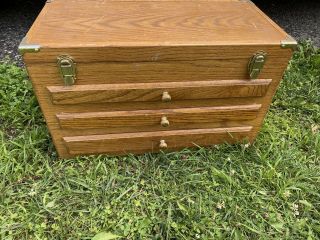 Vintage Wooden Machinist Style Tool Box Felt Drawers Hobby Utility Jewelry Chest
