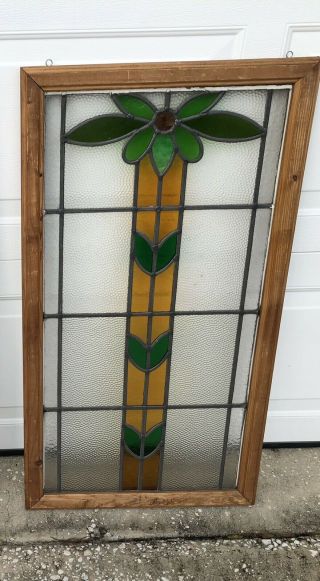 Vintage Stained Glass Window Palm Tree / Flower 2 Of A Pair