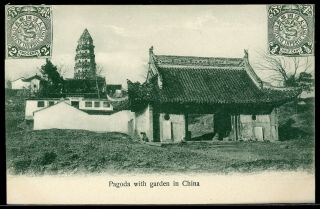 Early Postcard Pagoda With Garden China 1910 14 Postage Decoration