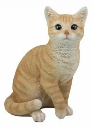 Polyresin Sitting Orange Tabby Cat Statue With Glass Eyes Animal Decor 12 " H