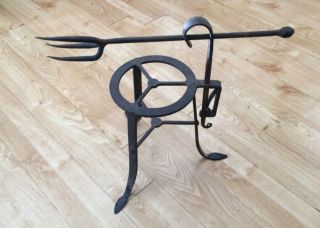 Unusual Late 18th Early 19th Century Antique Wrought Iron Meat Spit & Trivet