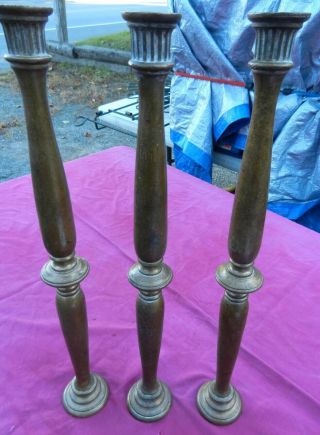 3 Short - 18 " Tall - Antique 19th Century Cast Brass Fancy Columns