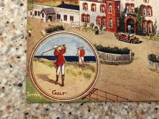 Stunning 1915 Watercolour Golf Postcard Golfer & Rosslare Hotel Co Wexford Ire